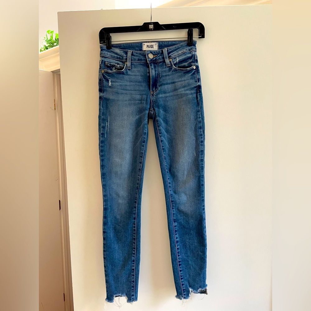 Paige denim jeans. Skinny with some distressing. Sz. 24